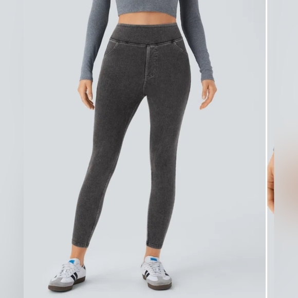 NWT Halara Flex High Waisted Pockets Stretchy Knit Denim Leggings Size XL - Picture 3 of 8